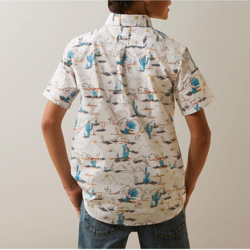 Ariat White Short-Sleeve Desert Cactus Print Shirt - Picture 2 of 6